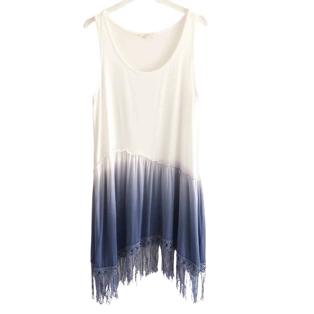 Easel Blue Ombre Dress Sleeveless Fringe Hem Size Medium